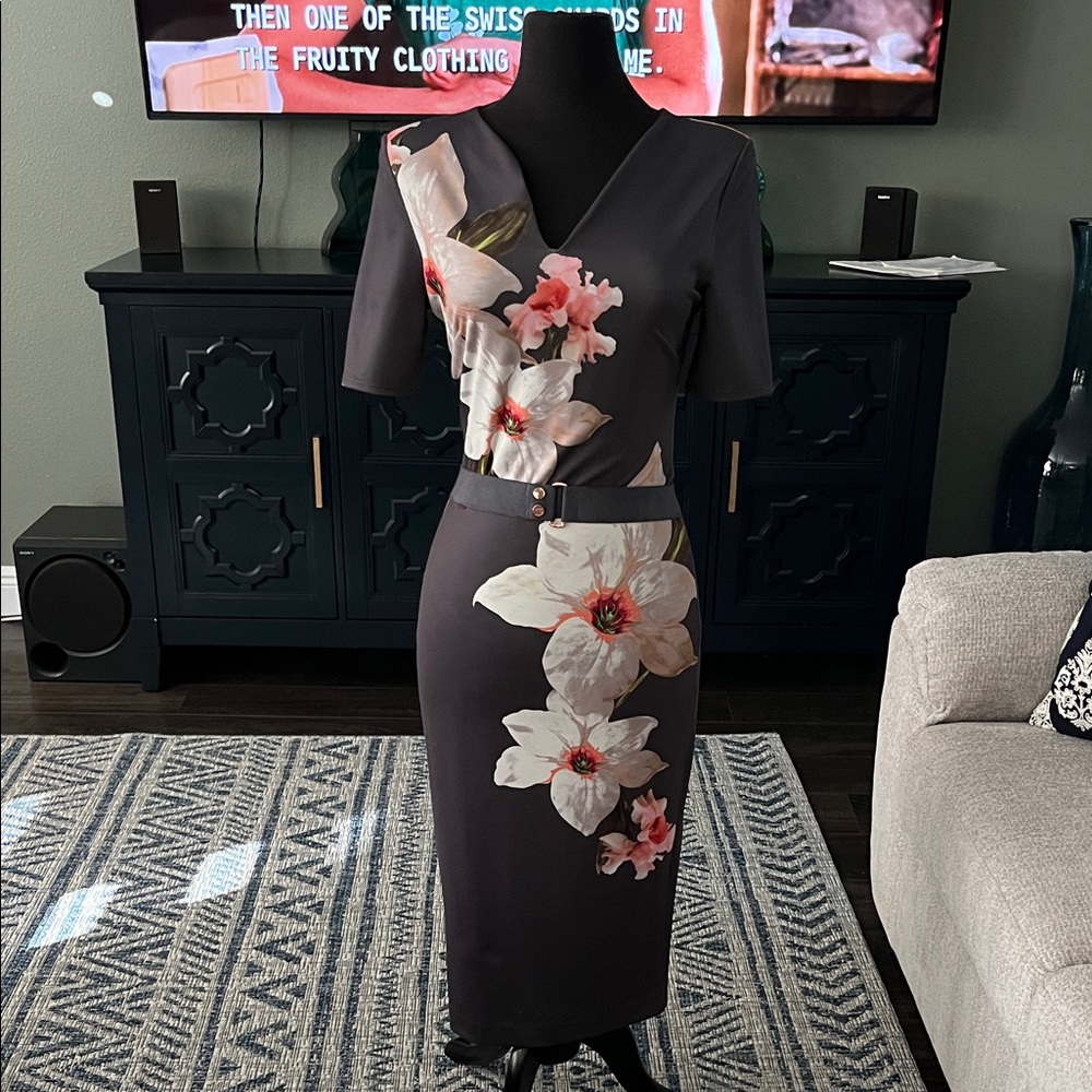 Ted Baker Black Floral Midi Dress